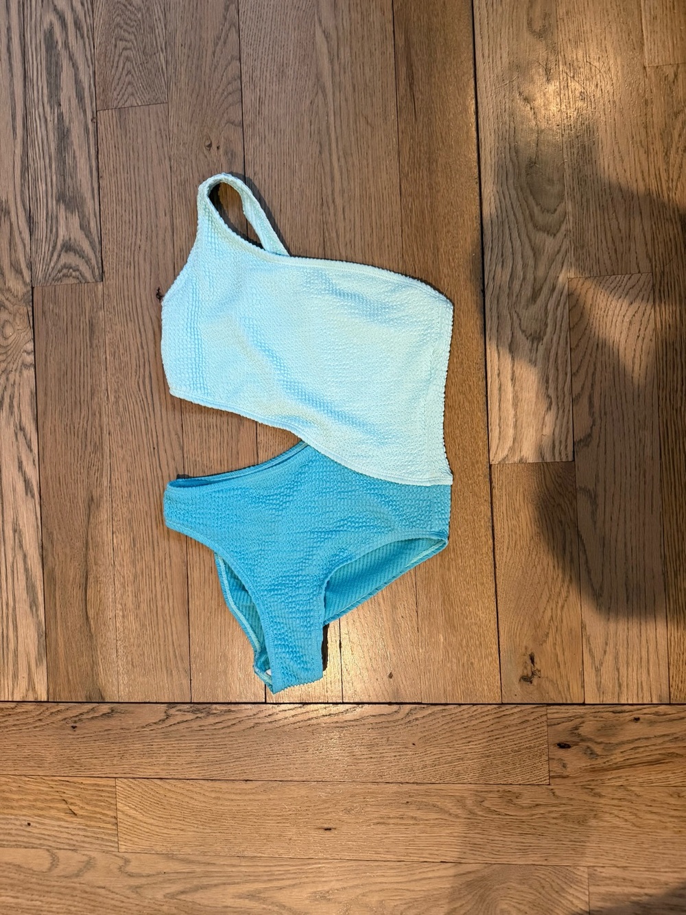 Two-Tone One-Shoulder Cutout Swimsuit - Light Aqua & Turquoise